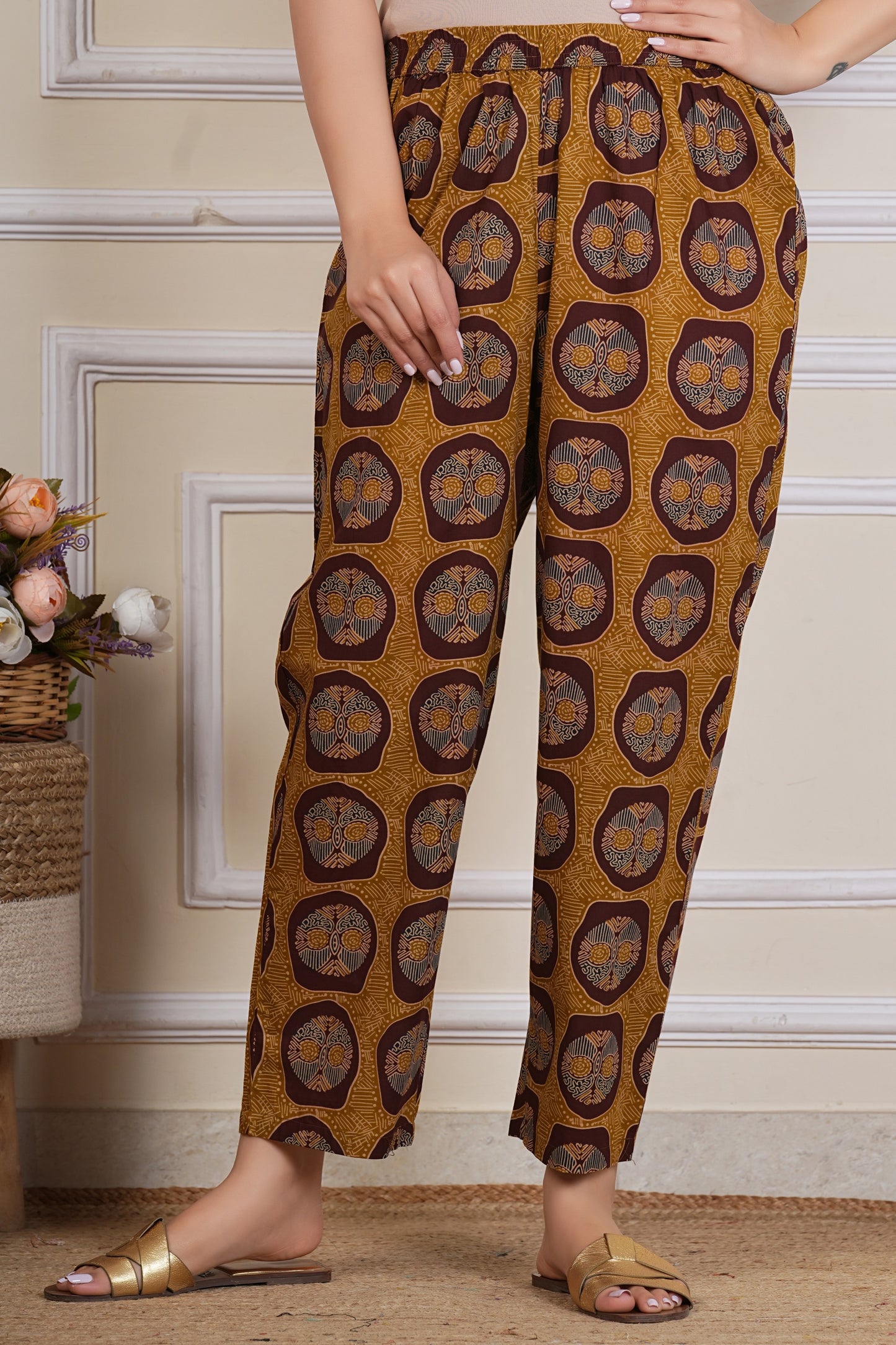 Mustard Ajrakh Printed Kurta Set with Dupatta – 3 Piece