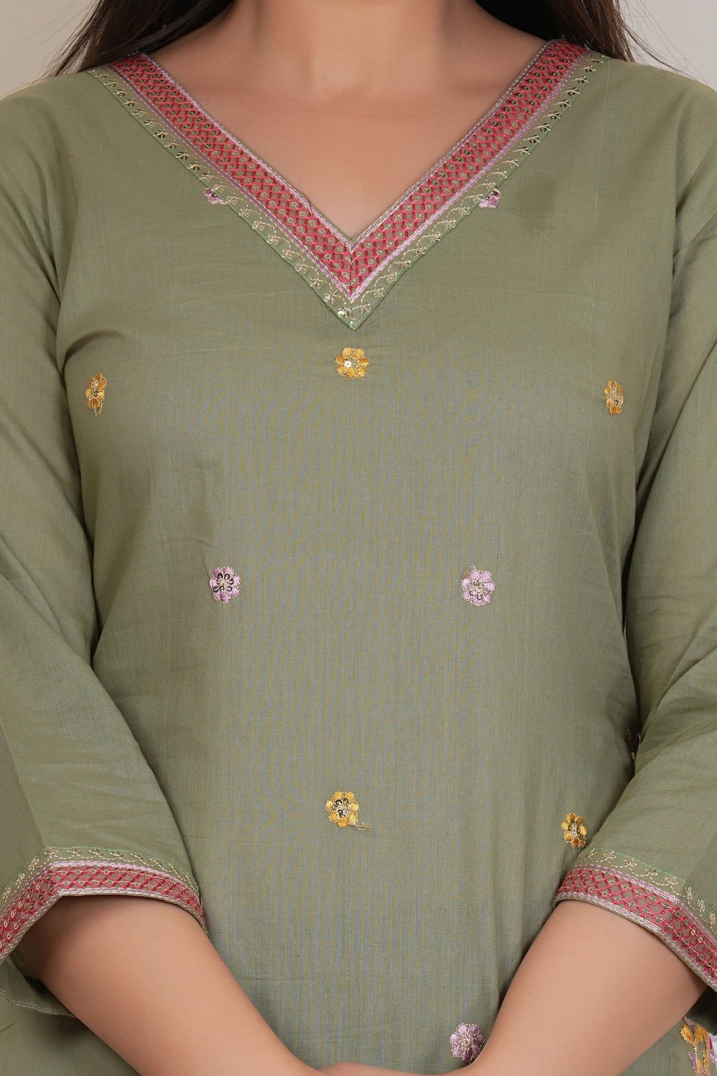 Tavajju | Olive Green Embroidered Straight Kurta Set with Pants