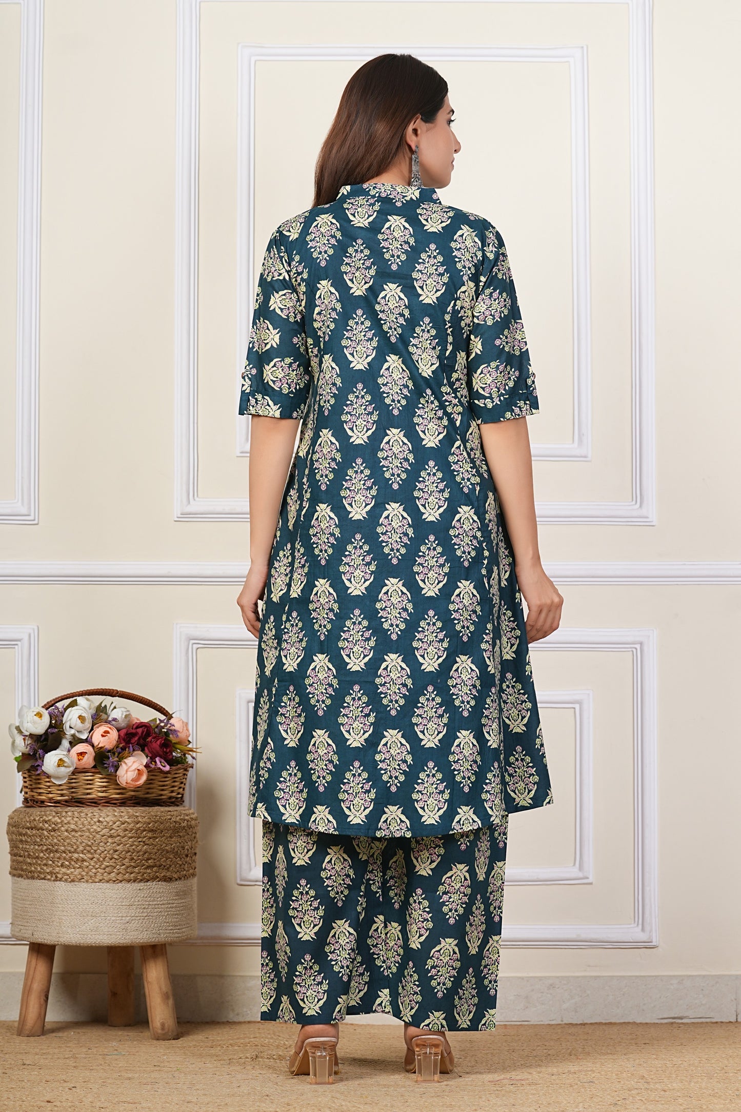 Printed Kurta Palazzo Set – Teal
