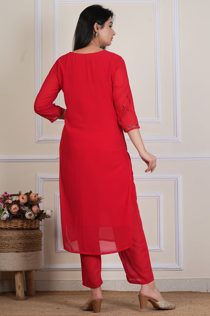 Red Kurta Set with Matching Dupatta