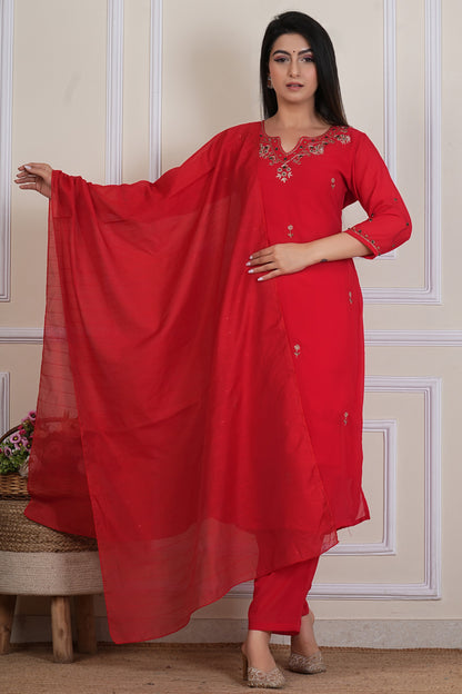 Red Kurta Set with Matching Dupatta