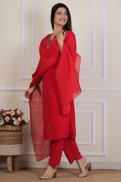 Red Kurta Set with Matching Dupatta
