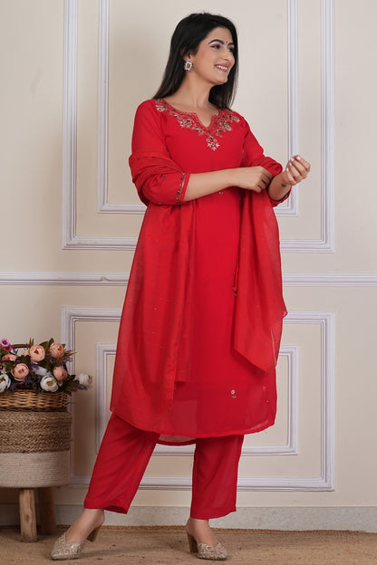 Red Kurta Set with Matching Dupatta