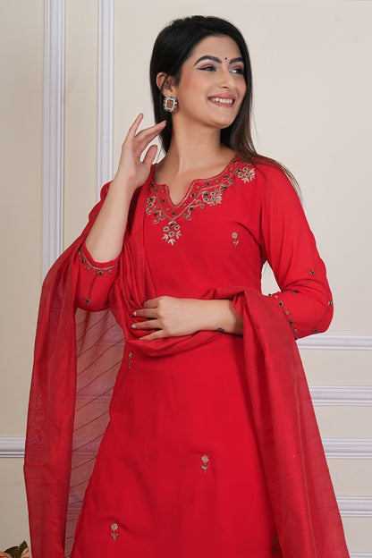 Red Kurta Set with Matching Dupatta