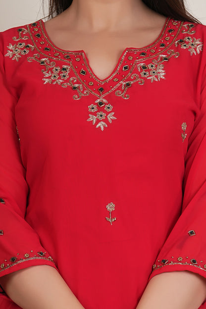Red Kurta Set with Matching Dupatta