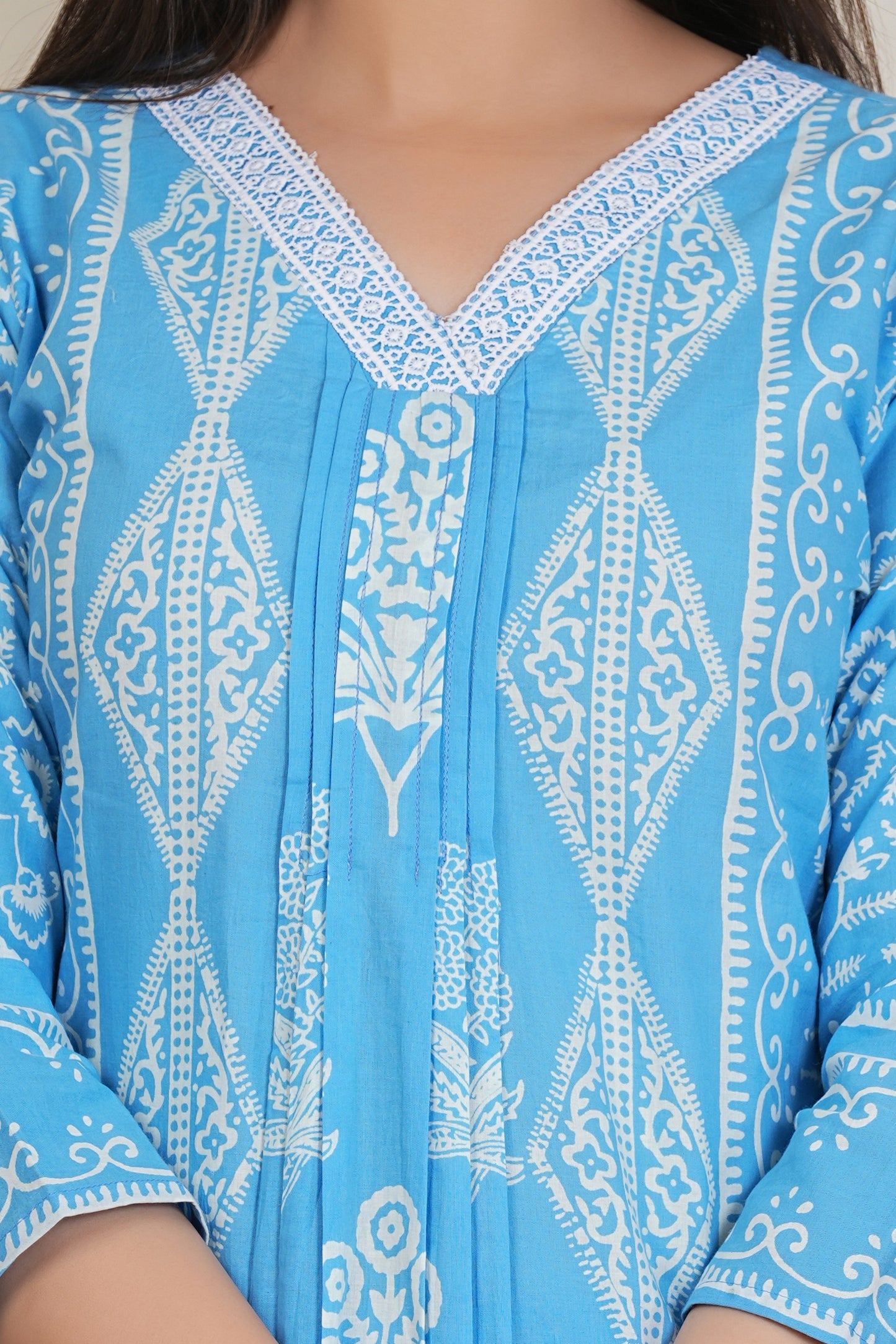 Sky Blue Hand block Printed Kurta Set with Cotton Dupatta