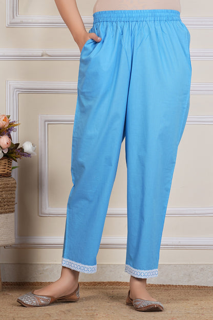 Sky Blue Hand block Printed Kurta Set with Cotton Dupatta