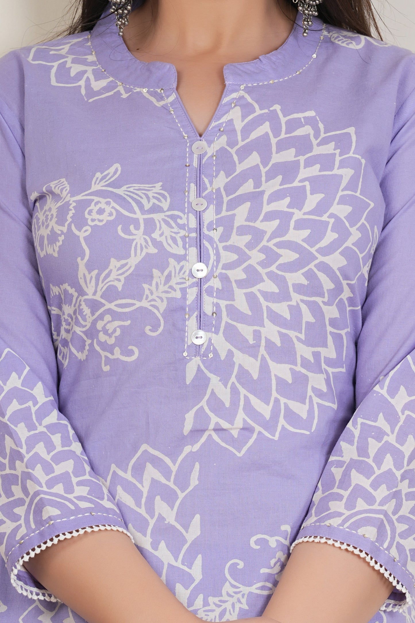 Lilac Hand block Printed Kurta Set with Cotton Dupatta