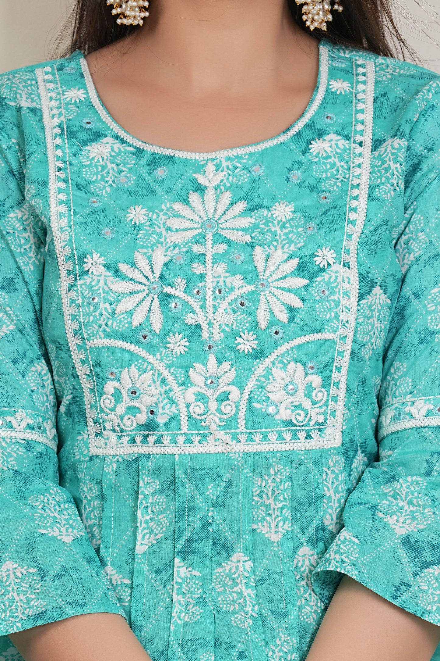 Teal Green Printed Kurta Set with Dupatta – 3 Piece