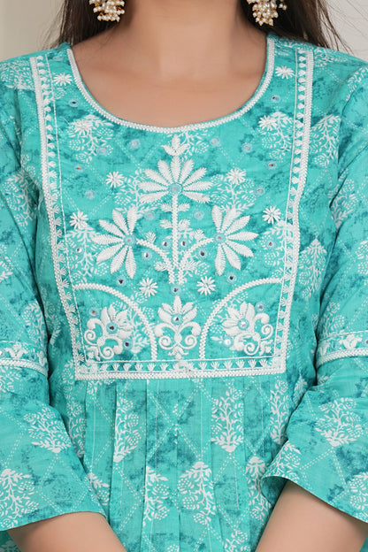 Teal Green Printed Kurta Set with Dupatta – 3 Piece