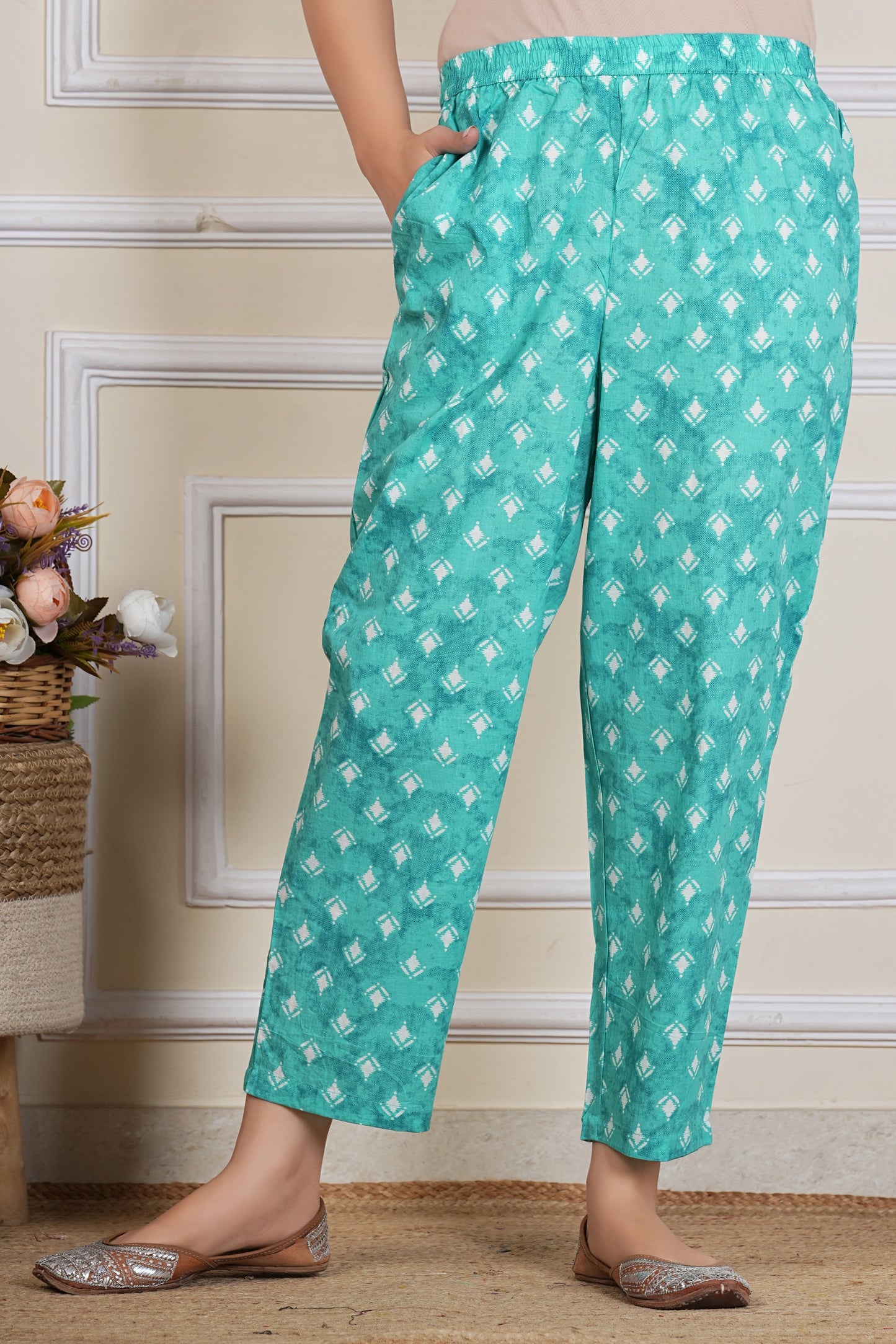 Teal Green Printed Kurta Set with Dupatta – 3 Piece