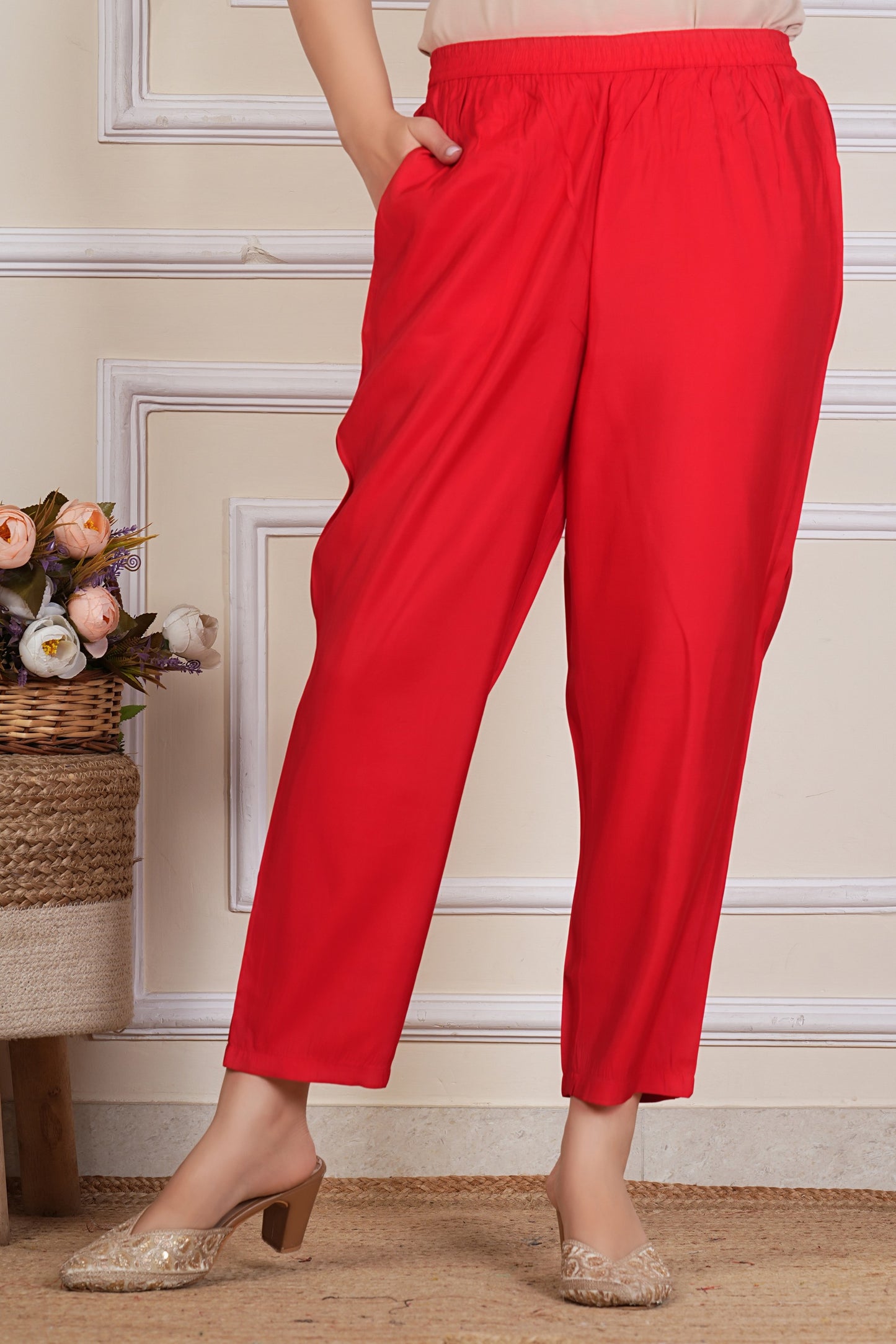 Red Printed Kurta Set with Embroidered Neckline & Dupatta – 3 Piece