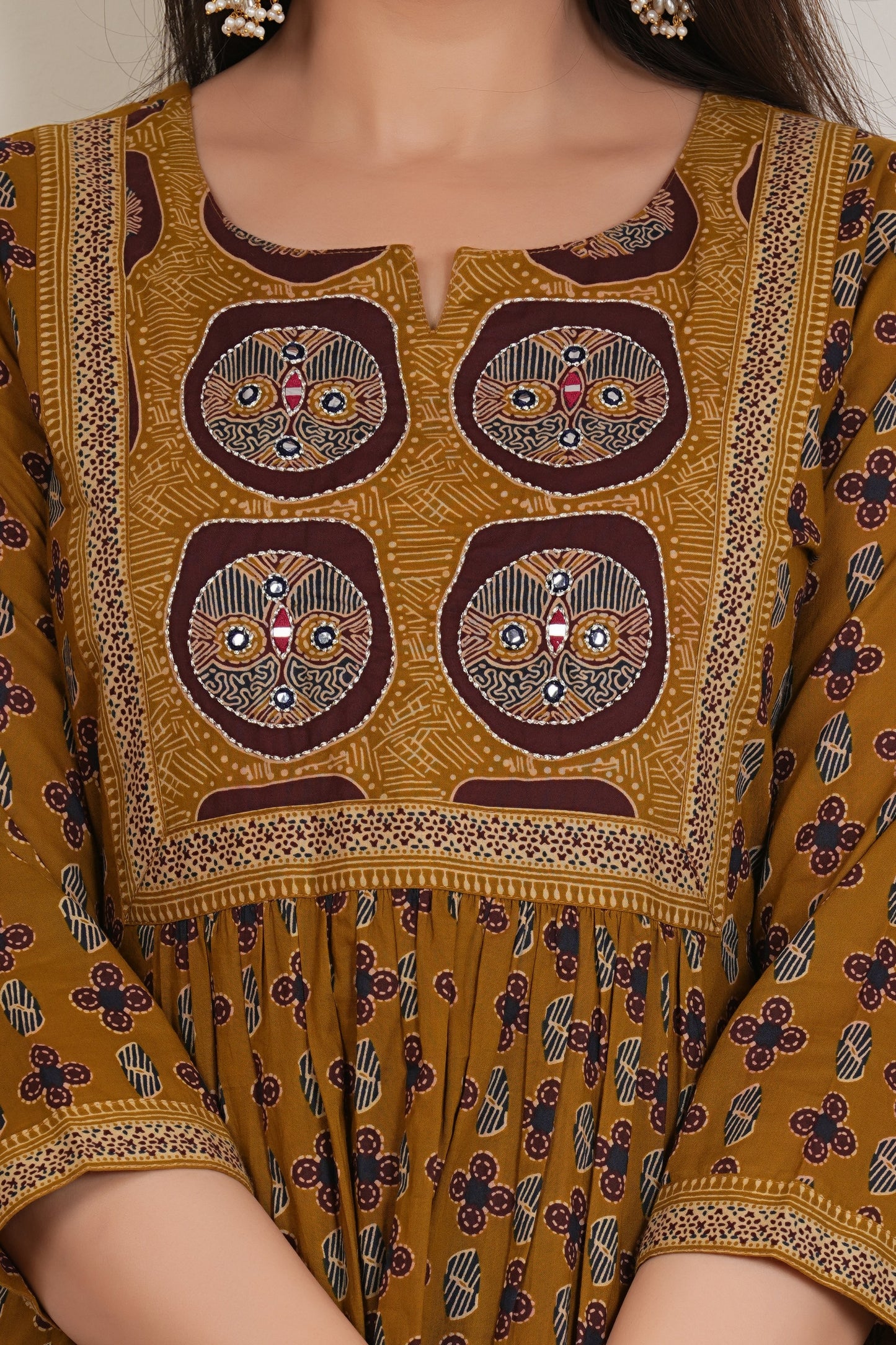 Mustard Ajrakh Printed Kurta Set with Dupatta – 3 Piece