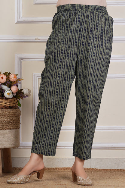 Tavajju Olive Green Ajrakh-Inspired Printed Cotton Three-Piece Set