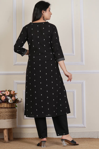 Tavajju Black Yarn-Dyed Cotton Kurta Pant Set