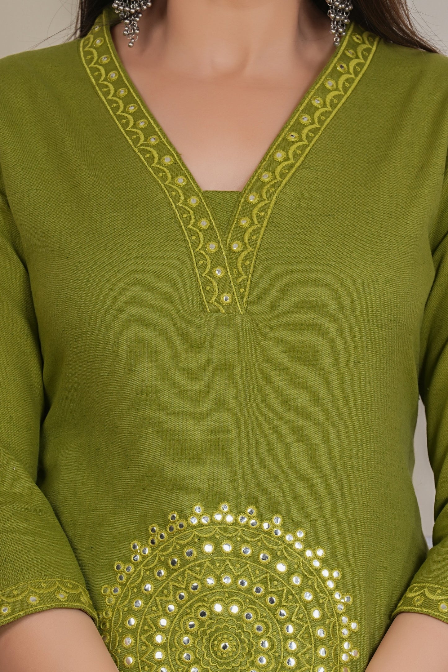Tavajju Olive Green Cotton Kurta Pant Set