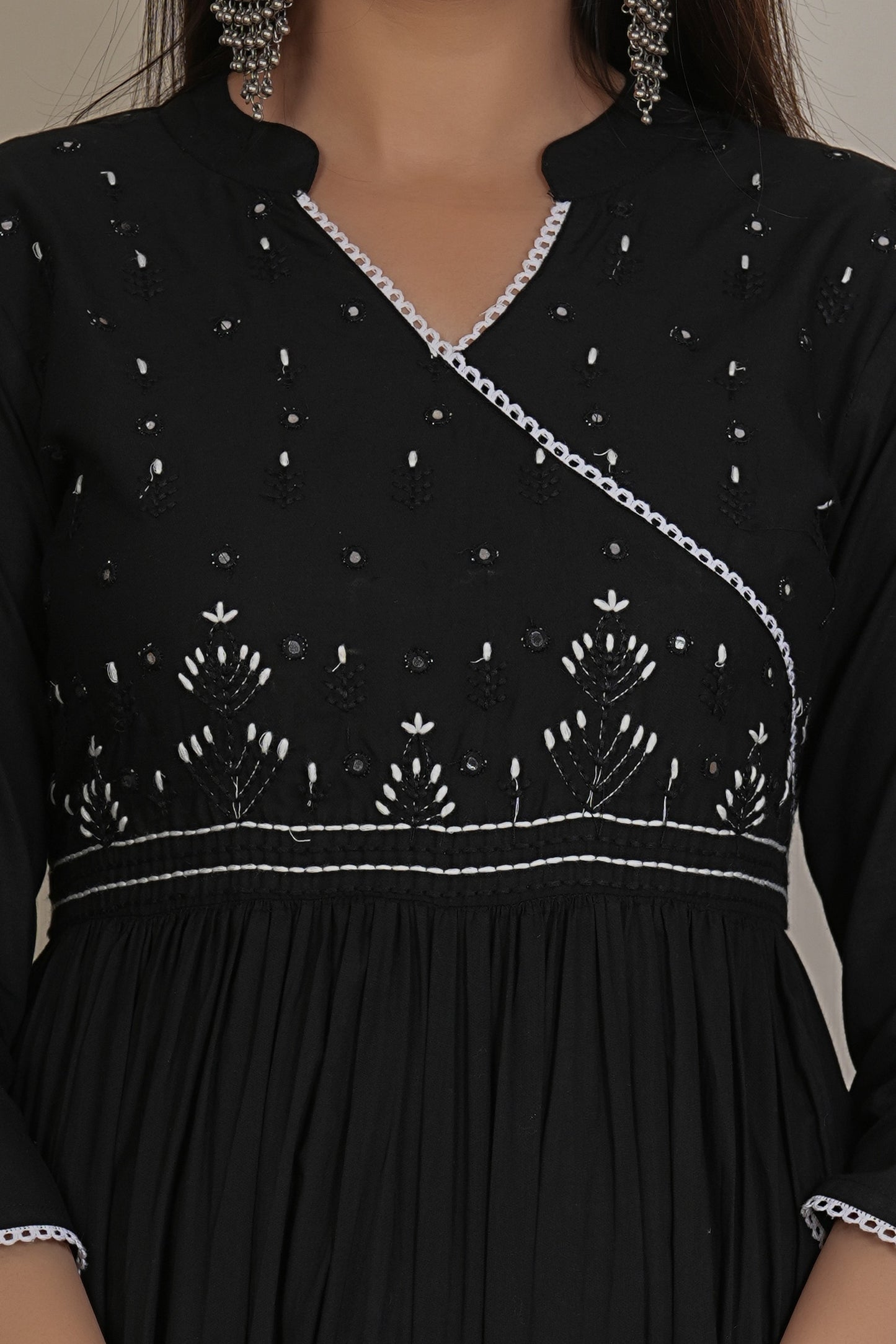 Tavajju Black Embroidered Anarkali Kurta | Elegant Cotton Ethnic Wear for Women