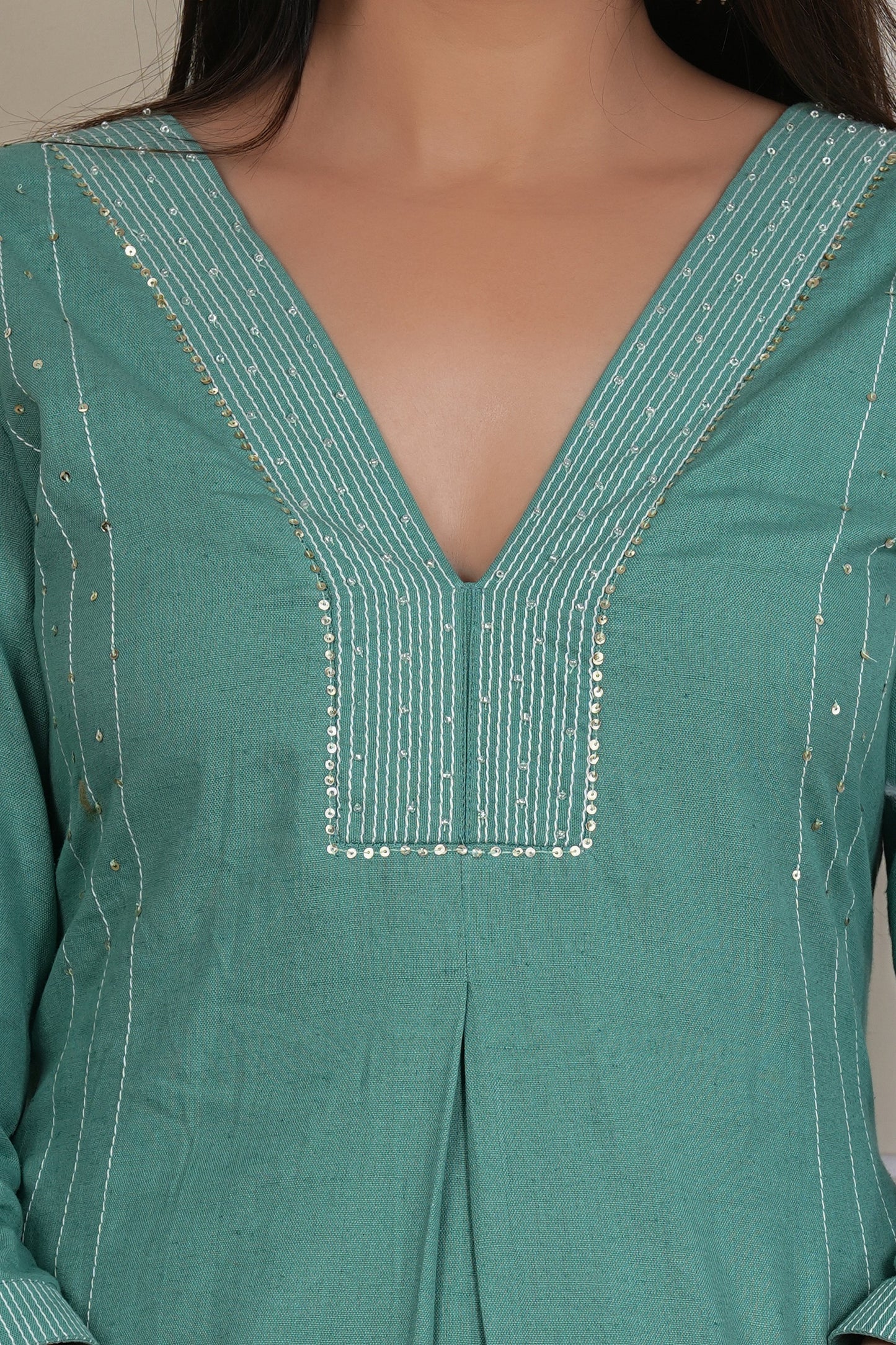 Tavajju Teal Green Solid Straight Kurta | Cotton Ethnic Wear for Women