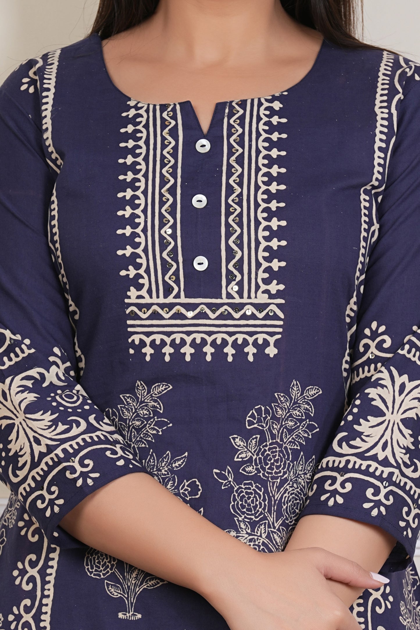Tavajju | Navy Blue Cotton Kurta Set with Printed Dupatta & Coordinated Pants