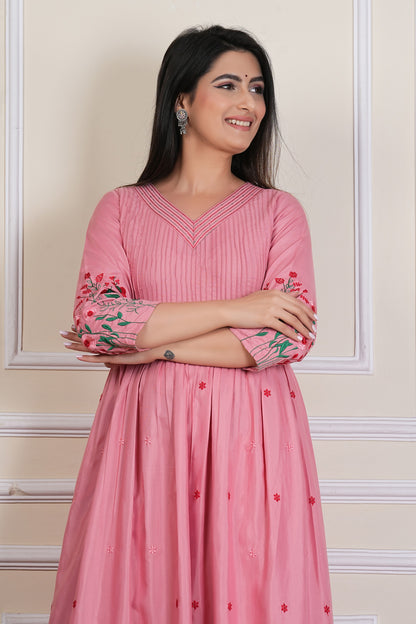 Tavajju | Blush Pink Embroidered Flared Kurta Set with Straight Pants