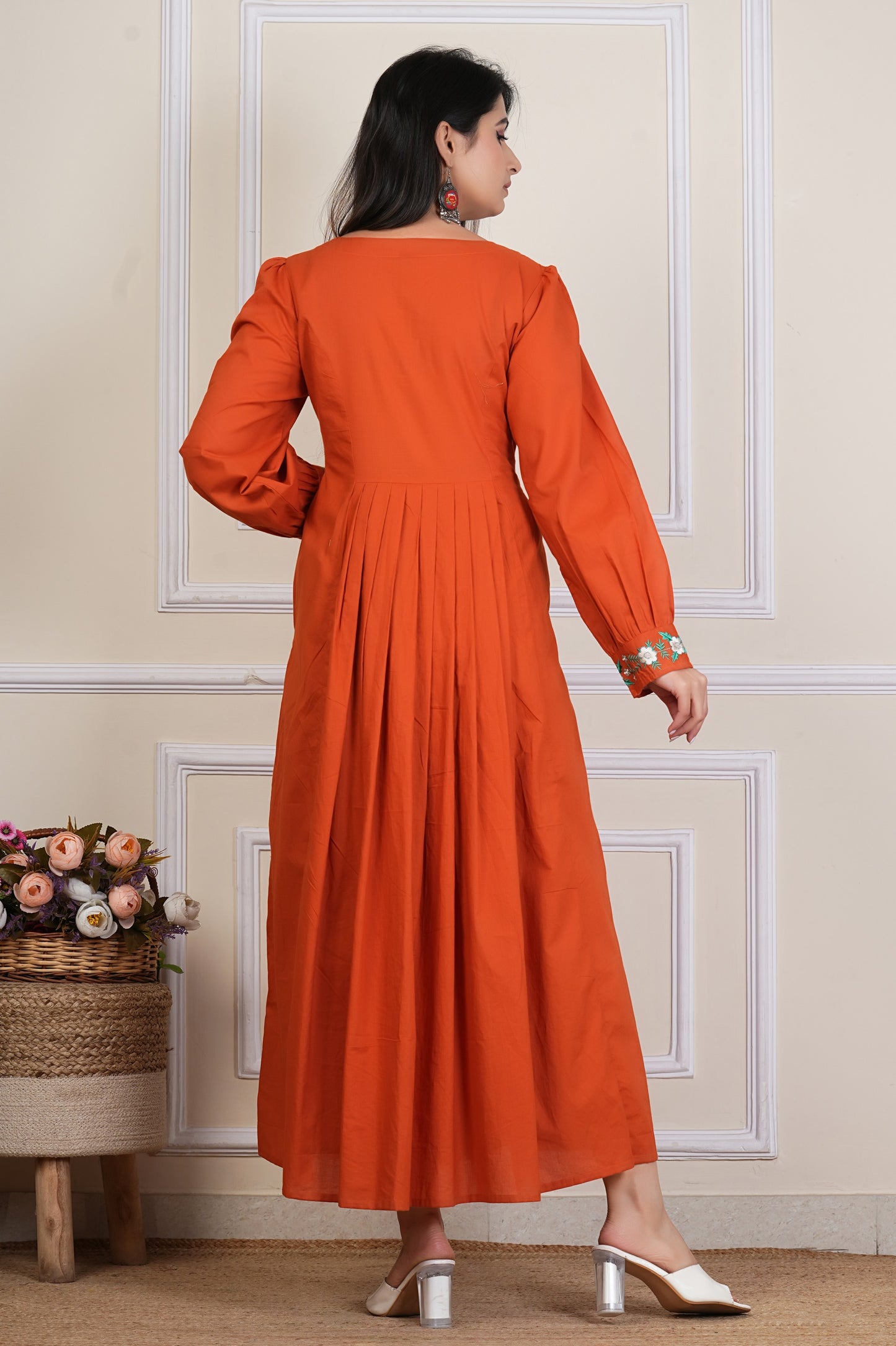 Tavajju | Rust Orange Embroidere Anarkali Kurta for Women