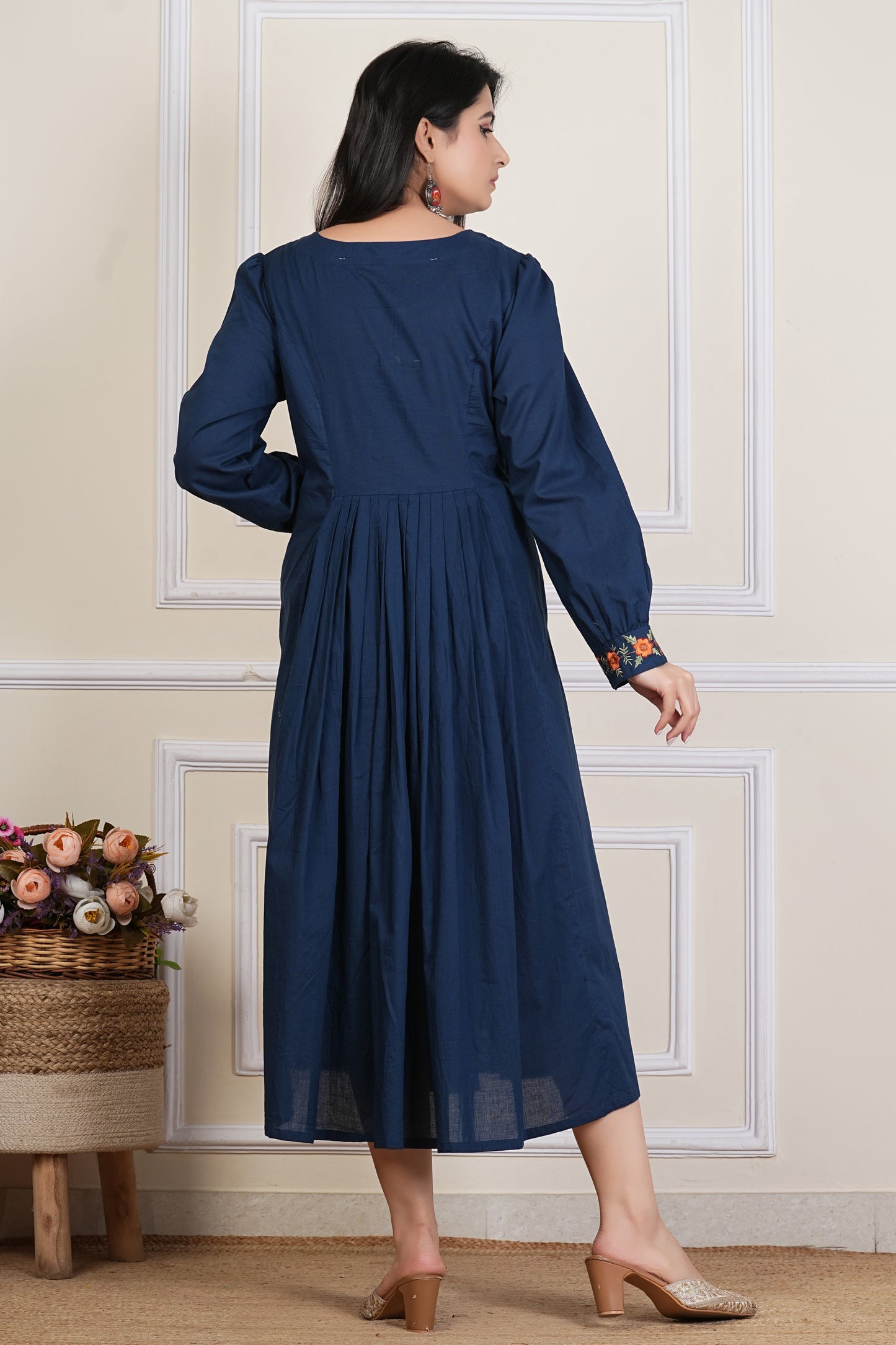Tavajju | Navy Blue Embroidere Cotton Anarkali Kurta for Women