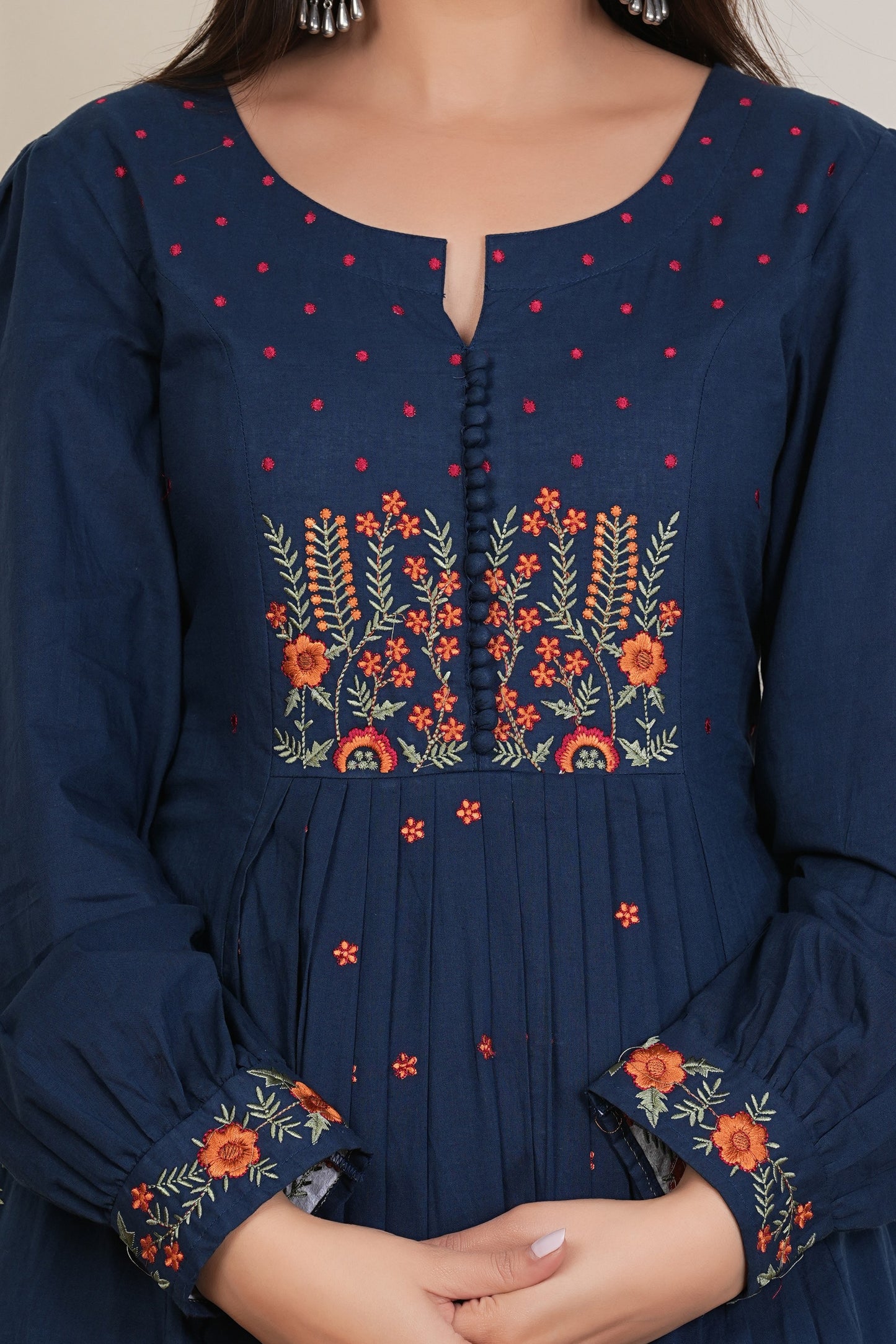 Tavajju | Navy Blue Embroidere Cotton Anarkali Kurta for Women