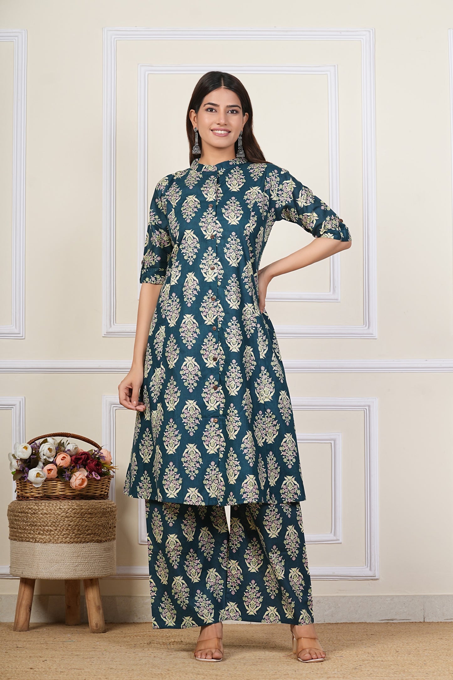 Printed Kurta Palazzo Set – Teal