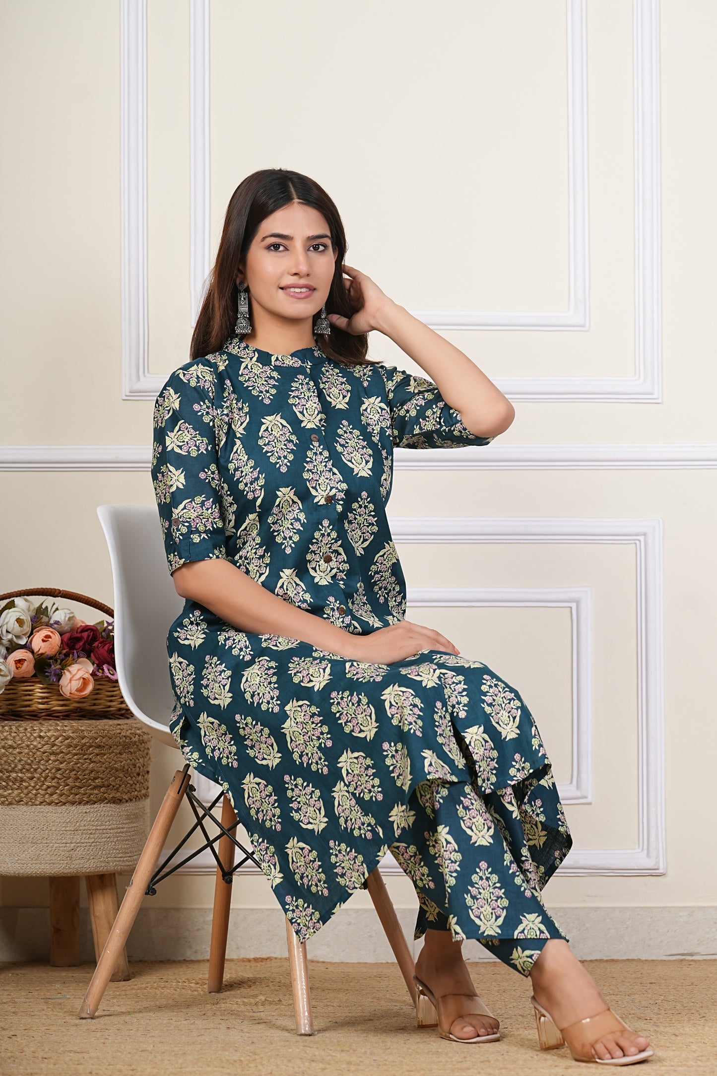 Printed Kurta Palazzo Set – Teal